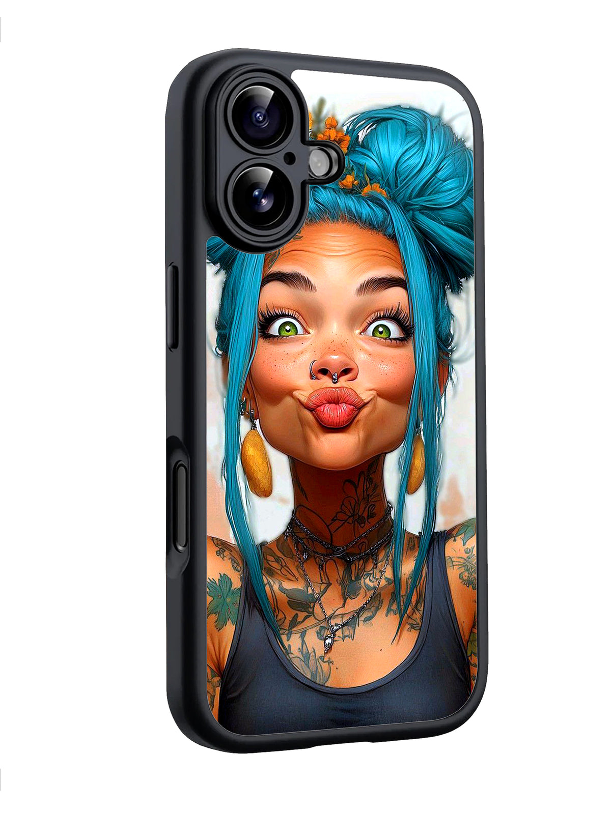 Tattooed Woman with Bright Blue Hair Glossy phone case RJ3475
