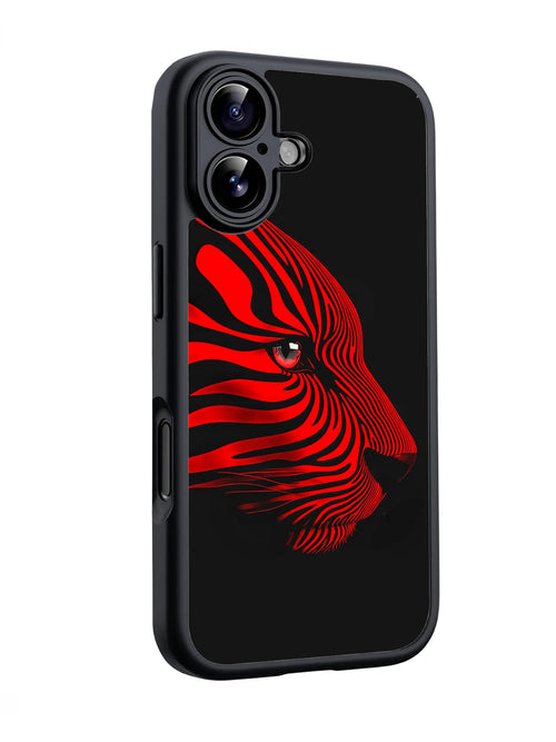Stylized Red and Black Striped Big cat Glossy phone case RJ3753