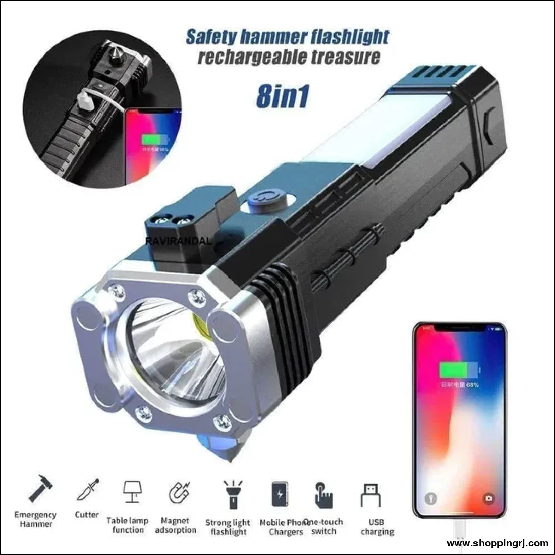 8 in 1 Portable Rechargeable Torch LED Flashlight