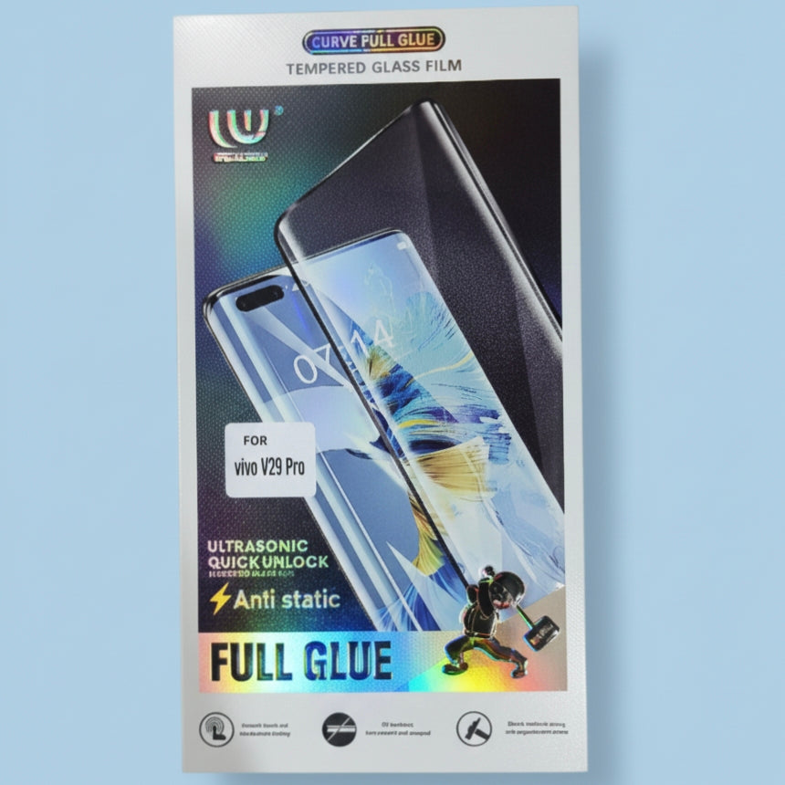Vivo V29 Pro Full Glue Tempered Glass , Premium Quality Fingerprint Working
