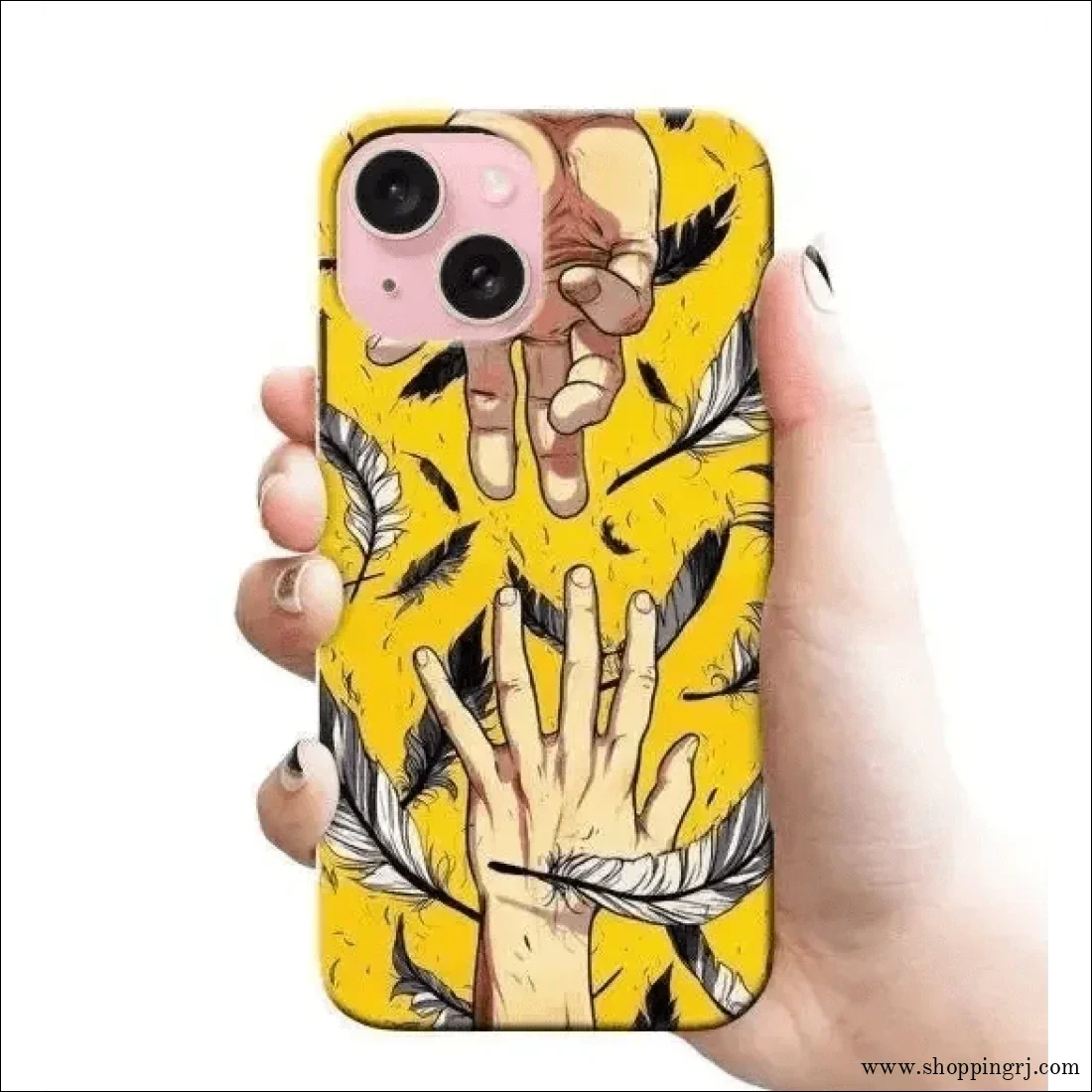 இரண்டு கைகளுடன் கூடிய கருப்பு மற்றும் வெள்ளை இறகு RJ 2891 பிளாஸ்டிக் ஹார்ட் கேஸ்கள்