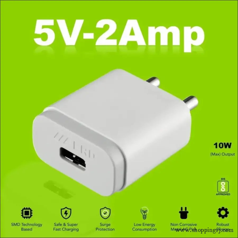 ERD TC-21 5V/2Amp Mobile Charger with USB-C Detachable Cable (White)