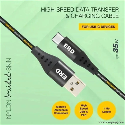 ERD UC 131 USB - C 35watt Braided Data Cable - Cable - 35w type c cableRJ mobiles and accessories Thoothukudicable