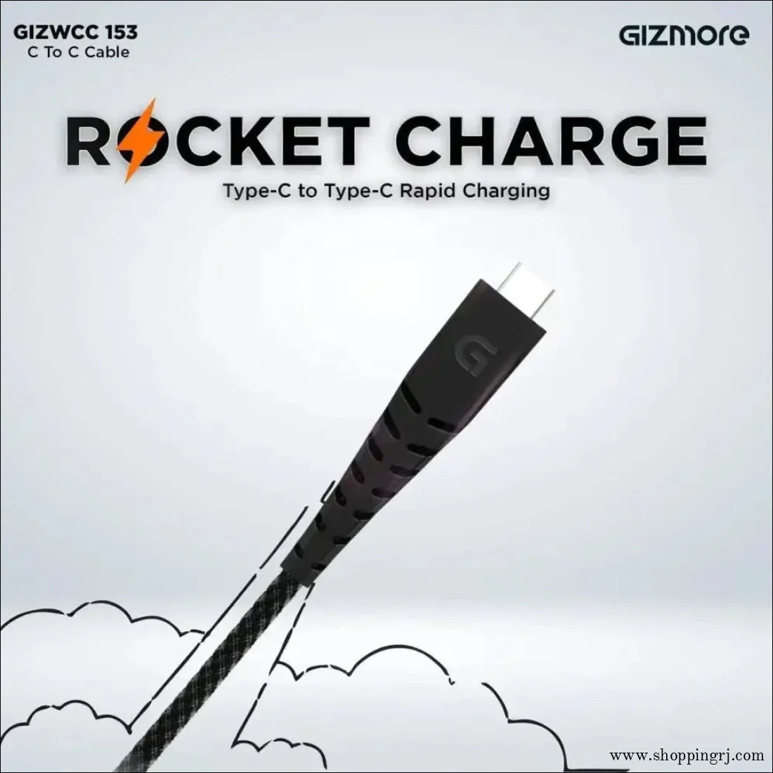 Gizmore WCC153 Type C முதல் Type C சார்ஜிங் கேபிள், வேகமான தரவு பரிமாற்றம்