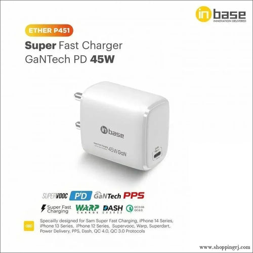 in Base Ether P451 45 W Fast Charger (Type C to Type C Cable, - 45watts chargerinbase brandchargers