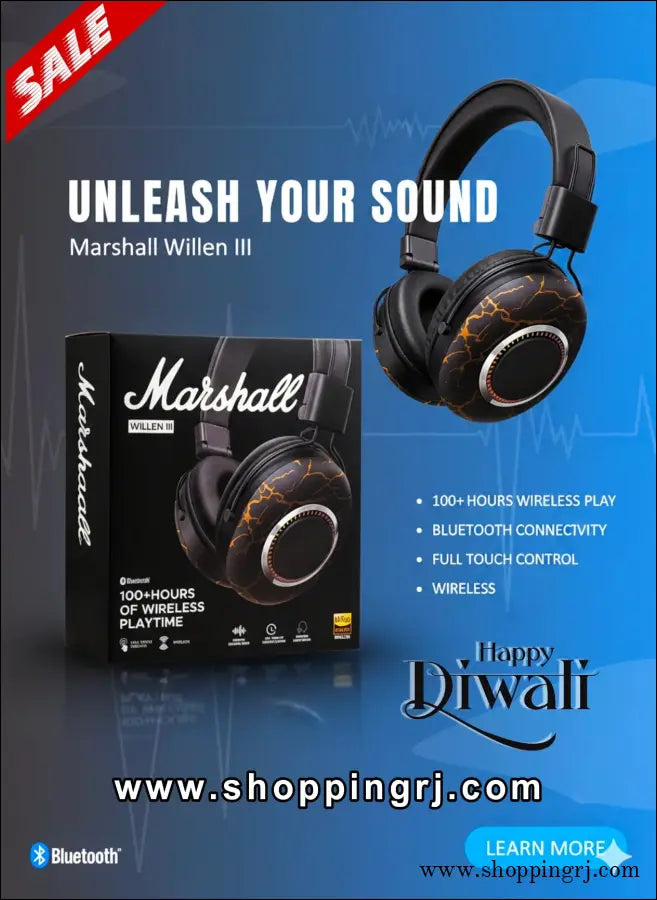 Marshall Willan 3 Bluetooth Headphone- 100 Hour Backup-clear Hd Sound- Full Touch Control - Premium - Bluetooth