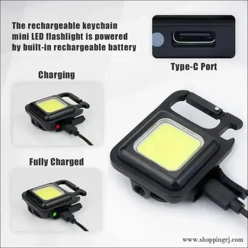 Multifunction Keychain Led Light with Bottle Opener Magnetic Base and Folding Bracket Mini Cob 800 Lumens Rechargeable