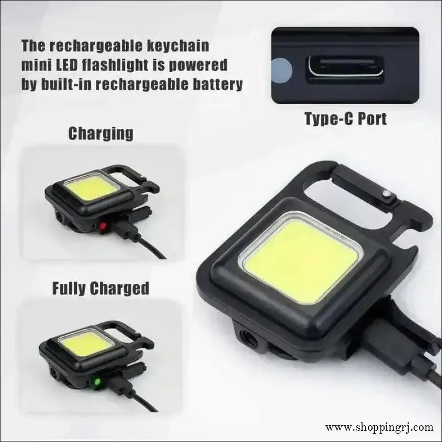 Multifunction Keychain Led Light with Bottle Opener Magnetic Base and Folding Bracket Mini Cob 800 Lumens Rechargeable