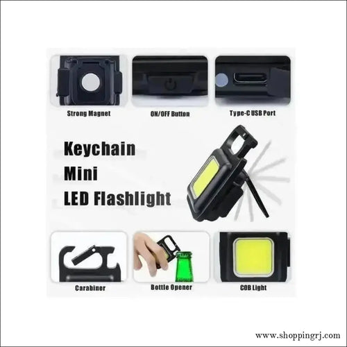 Multifunction Keychain Led Light with Bottle Opener Magnetic Base and Folding Bracket Mini Cob 800 Lumens Rechargeable