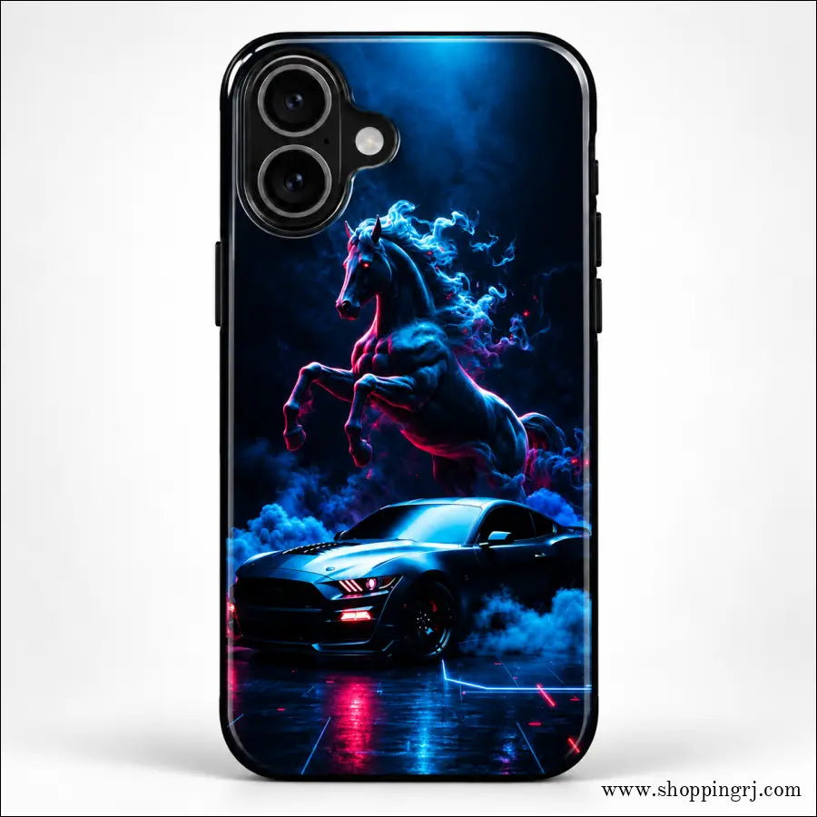 Mustang Dark Horse Neon Blue Glossy Mobile Case RJ-MOTOR 006