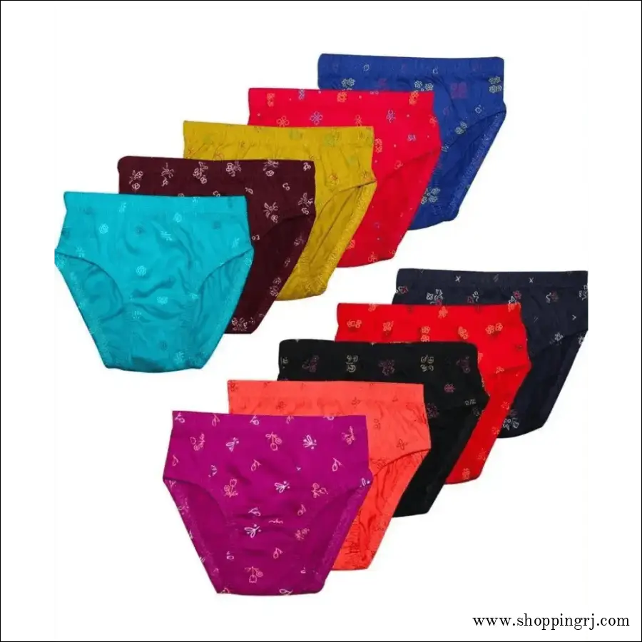 New Day Girls Cotton Print Panties Underwear with Inner Elastic- Pack of 10 (amla Junior) - Multicolor - Inners