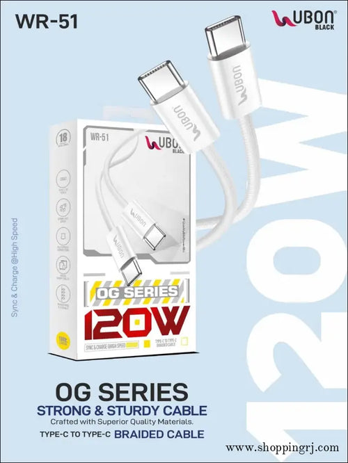 Ubon Wr-50 Usb to Type-c Braided Cable 120w
