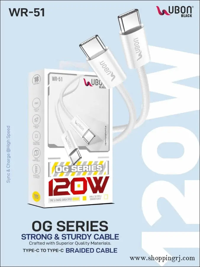 UBON WR-51 Type-C to Type-C Braided Cable 120w  speed