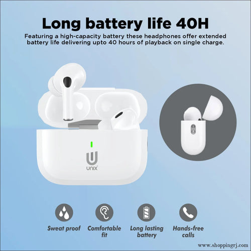 Unix Airbuds Z2 Bloom – ANC True Wireless Earbuds with 40Hr Playtime - White - Earbuds