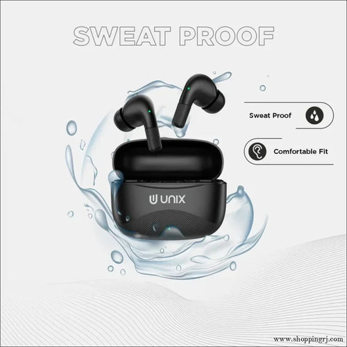 Unix Airbuds Z3 Brizo – 48Hr Playtime ENC High Bass BT 5.4 True Wireless Earbuds with Free Silicone Case - Black