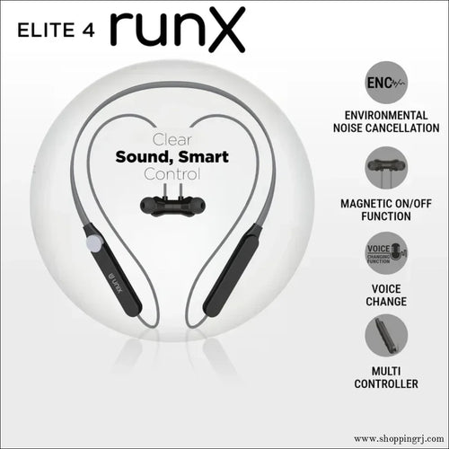 Unix Elite 4 Runx Wireless Neckband – 54H Playtime ENC Magnetic On/Off & Multi-Controller - neckband