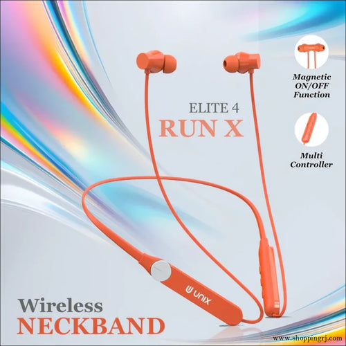 Unix Elite 4 Runx Wireless Neckband – 54H Playtime ENC Magnetic On/Off & Multi-Controller - neckband
