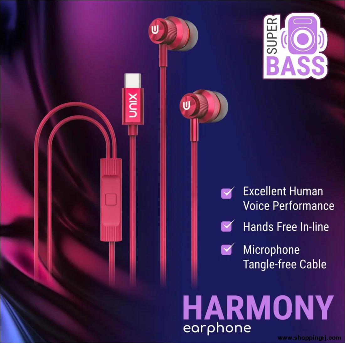 Unix Harmony Type C Wired Earphone for Clear Audio Quality - Earphone