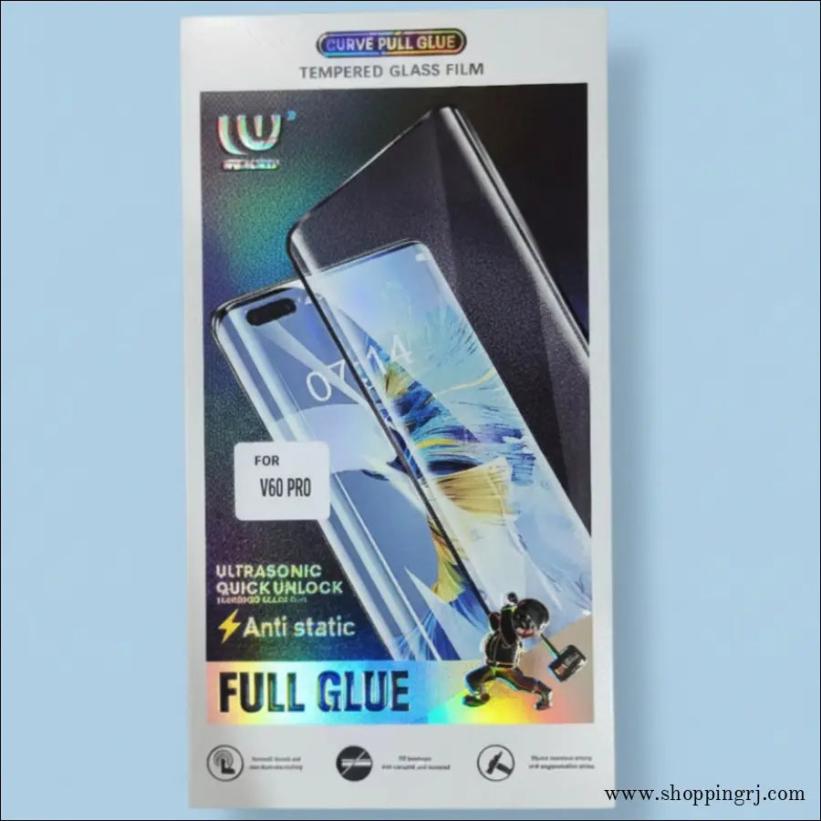 Vivo V60 Pro Full Glue Tempered Glass , Premium Quality Fingerprint Working