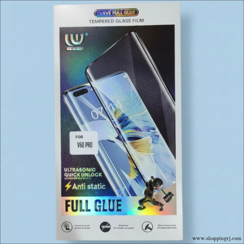 Vivo V60 Pro Full Glue Tempered Glass , Premium Quality Fingerprint Working